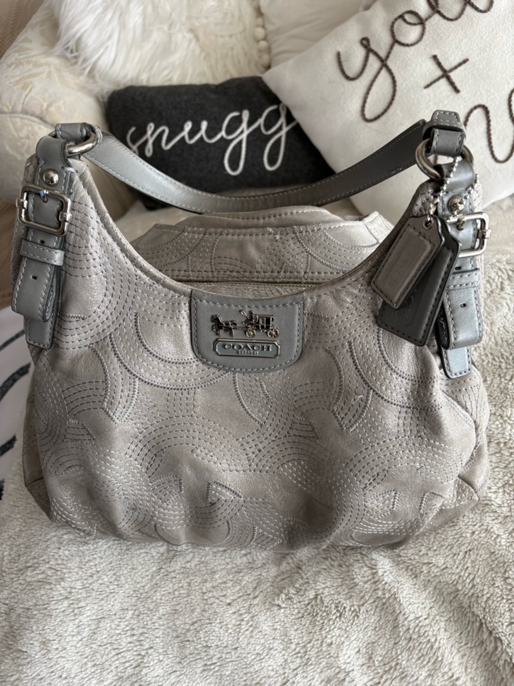 Coach Silver Signature Quilted Hobo Bag